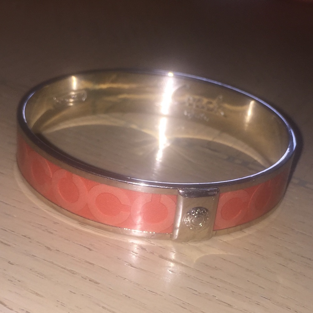 Authentic Coach Bangle Silver&Coral